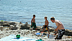 Children playing on the beach . - Vestre S&ouml;marken sand beach Dueodde Bornholm